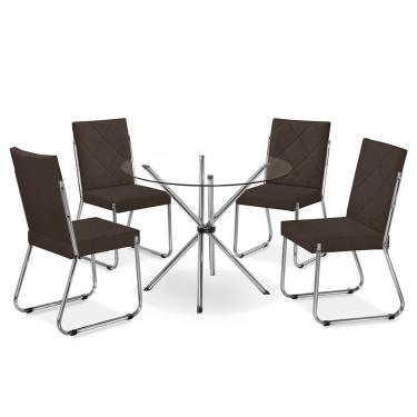 Imagem de Mesa De Jantar Aço Nobre Leticia Com Tampo De Vidro E 4 Cade Chocolate