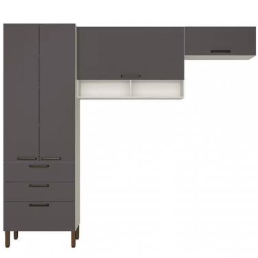 Imagem de Cozinha Compacta Bartira Veneza 250.8cm Com 4 Portas Branco Com Cinza