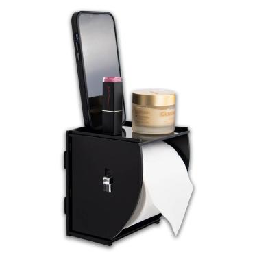 Imagem de Suporte Porta Papel Higiênico De Parede Acrílico Preto Premium Suporte Papeleira Banheiro C/ Adesivo