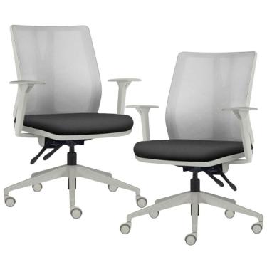 Imagem de Kit 2 Cadeiras De Escritório Giratória Diretor Flow F02 Base Cinza Crepe Preto - Lyam Decor