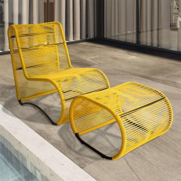 Imagem de Poltrona Espreguiçadeira Portugal Em Alumínio e Cordão Fibra Amarelo