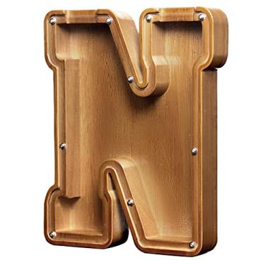 Imagem de AORCMITN Cofrinho Grande De Madeira Com Letras Personalizadas Para Meninos, Meninas, Crianças, Adultos, Dinheiro, Melhor Presente Amigos (9,2"-N)