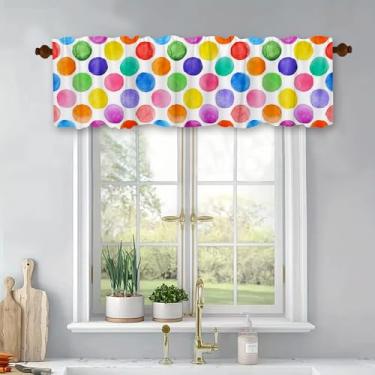 Imagem de Cortina de janela de bolinhas saia colorida redonda geométrica decorativa de poliéster tratamentos de janela sanefas para cozinha, sala de estar, banheiro, 137 x 46 cm