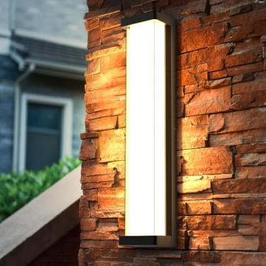 Imagem de Sytmhoe Luzes Externas De Garagem Com Escurecimento 10% A 100%, Luminária Parede Moderna Led Regulável 23,6 Pol. Para Pátio, Retangular Alumínio Preto + Arandela Dupla Banheiro, Quarto, Pátio E Casa