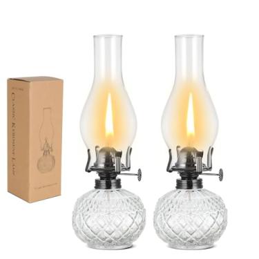 Imagem de DNRVK 2 Peças De Lâmpada Óleo Rústica Grande, Vintage, Vidro, Querosene, Lâmpadas Antigas Para Uso Interno, Iluminação Emergência, Decoração, Furacão, Com Regulador Metal Preto, Lanterna Câmara