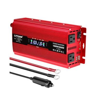 Imagem de LVYUAN Inversor De Energia Automotivo 1500 W, 12 V Para 110 Cc, Ca, Com 2 Tomadas Americanas, Acendedor Cigarros, Tela Lcd, Portas Usb Carro, Casa, Caminhão, Área Externa, Camping