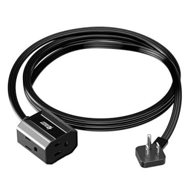 Imagem de SUPERDANNY Cabo De Extensão Mini Power Strip 6 Pés, Plugue Plano Em Ângulo Reto Ultra Para Espaços Apertados, Interno Com 3 Tomadas, Eletrodomésticos Escritório, Sem Protetor Contra Surtos, Viagem,