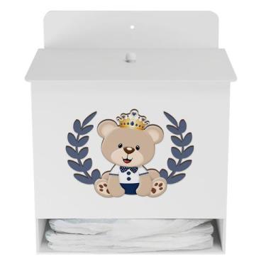 Imagem de Porta Fralda Kit Higiene MDF Infantil Urso Coroa Menino - Neném na Nuv