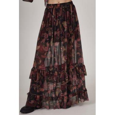 Imagem de Saia Longa De Tule Preta Estampa Cashmere Yacamim A20, M, Estampado