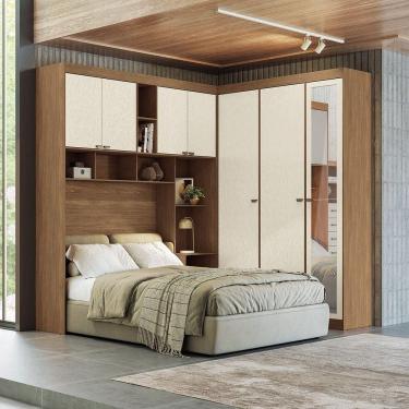 Imagem de Guarda Roupa De Canto Com 7 Portas E 4 Gavetas E Cabeceira Lugano Santos Andirá Jatoba/areia