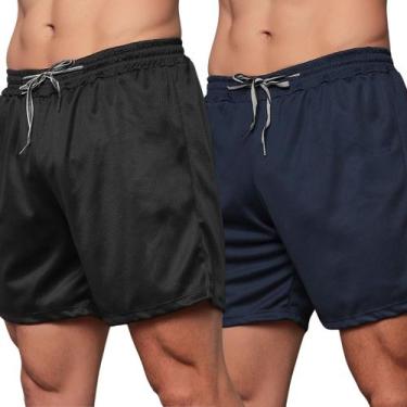 Imagem de Kit 2 Short Dry Fit Bermudas Masculino Duas Camadas - EwG, Preto, Azul