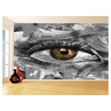 Imagem de Papel De Parede 3D Arte Olho Preto Branco Rosto 3,5M Tra97 - Você Deco