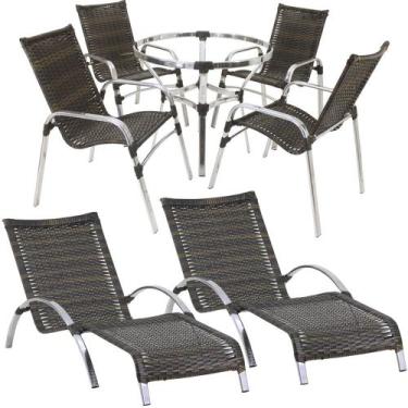 Imagem de Kit 4 Cadeiras e Mesa de Centro e 2 Espreguiçadeiras e Mesa em Alumíni