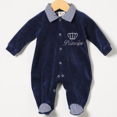 Imagem de Macacão de Bebê Menino Príncipe Marinho Plush Manga Longa - Tieloy, RN