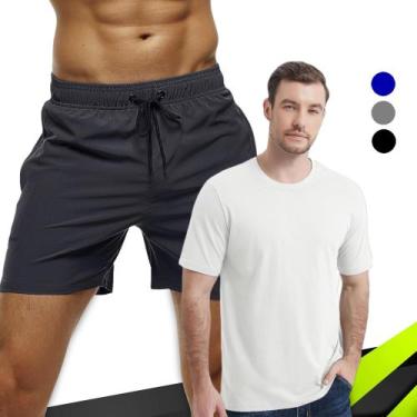 Imagem de Kit Short Tactel TRAINING Bermuda + Camiseta MASCULINA ALGODÃO Corrida