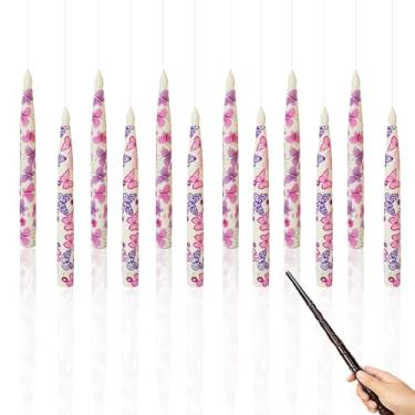Imagem de DEVSYWAX Velas flutuantes com controle remoto de varinha mágica, pacote com 12, borboleta, LED, operado por pilha, cintilante, pendurada, janela Harry Potter, velas cônicas sem chamas para decoração
