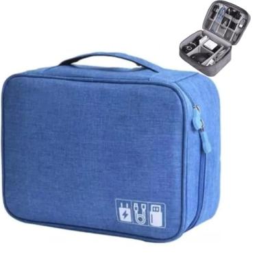 Imagem de Estojo Organizador de Cabos e Acessórios Eletrônicos Cor Azul – Portátil e Resistente, Ideal para Viagens, Carregadores e Gadgets