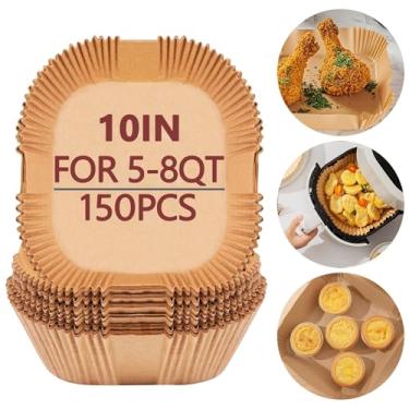 Imagem de Pacote com 150 forros de fritadeira a ar de 25 cm, folhas de papel manteiga para cesta de fritadeira a ar, antiaderente, descartável, não branqueada, resistente ao calor, serve para fritadeiras a ar
