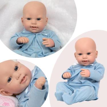 Imagem de Bebe Reborn Masculino Corpo de Silicone Careca Pijama Azul - Cegonha R