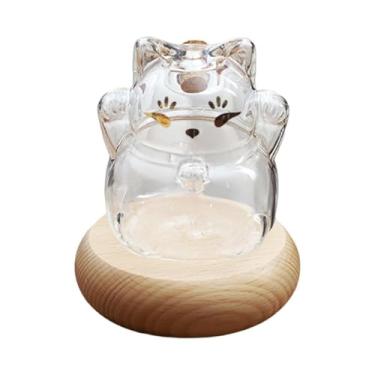 Imagem de WeiLaiKeQi Cofrinho de vidro, enfeite de pote para economizar dinheiro, pote de vidro com base de madeira, cofrinho fofo em formato de gatinho para prateleira de, Claro