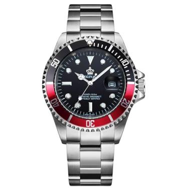 Imagem de Reginald Relógio masculino luminoso de quartzo giratório bisel safira vidro prata aço inoxidável pulseira e caixa à prova d'água esportes preto, Preto, esportes