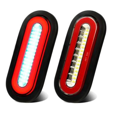 Imagem de WahMOTOTin Peças De 6" Oval Com 52 Leds Halo, Combinação Branca/Vermelha, Luz Freio, Seta E Ré Para Reboque 【Patente Pendente】 Ilhós Borracha Selados, À Prova D'Água Ip67 Caminhão/Trailer/Van/Barco,
