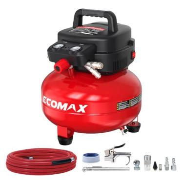 Imagem de ECOMAX Air Compressor 6 Gallon 150 PSI Pancake Portable Oil-free Tank with 10 PCS Accessories Kit