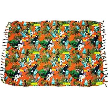 Imagem de Canga de Praia Tropical Animais - Azul Claro/Verde - Besakih, Laranja