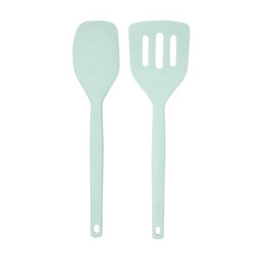 Imagem de Tovolo Espátula e espátula de silicone Elements All com fenda, conjunto de 2 utensílios de cozinha, resistente ao calor de 315 °C e seguro para panelas antiaderentes - Blue Haze