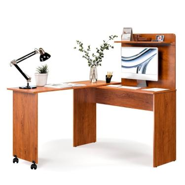 Imagem de Escrivaninha Em L 2 Em 1 Com Rodízios E Prateleira Freijo