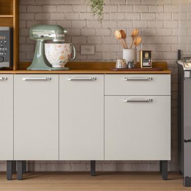 Imagem de Balcão 3 Portas 1 Gavetas 120cm Com Tampo Vegas Itatiaia Cinamomo/off White