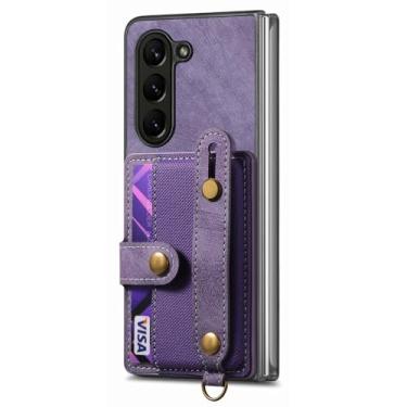 Imagem de POYUFRG Capa carteira para Samsung Galaxy Z Fold 7, capa retrô de couro antiderrapante com suporte para lente de câmera, roxa, Z Fold 7