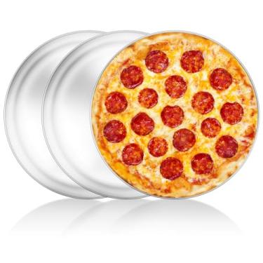 Imagem de Conjunto de 3 formas de pizza, Yodododo, de aço inoxidável, bandeja para pizza, pizza, prato redondo para assar forno, forma de metal para pizza e forno – Tamanho de 30,5 cm