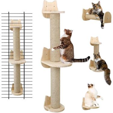 Imagem de Arranhador de parede grande com prateleira para gatos e sisal 