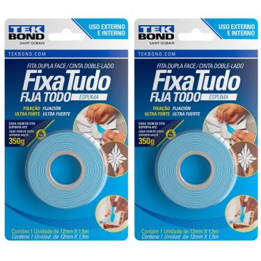 Imagem de Kit 2 Fita Dupla Face Espuma Fixa Tudo 12mm X 1,5 M Tekbond 