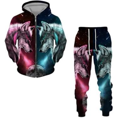 Imagem de Conjunto De Fatos De Treino De Lobo Masculino 2 Peças Conjunto De Roupas De Corrida Casual Manga Longa Esportes, wolf 8, 5XL