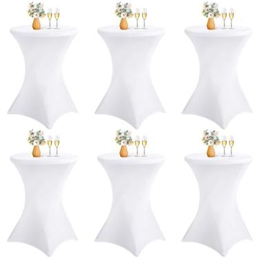 Imagem de REWOMC Pacote com 6 capas de mesa de coquetel, adequadas para mesas redondas de 81 x 109 cm, toalha de mesa redonda de coquetel, adequada para casamentos, bares, festas, banquetes (branca)