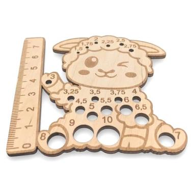 Imagem de Medidor de agulha de tricô em forma de ovelha de madeira de bétula – adorável tamanho de agulha com 20 tamanhos métricos (1,5 mm / EUA 000 a 10 mm / EUA 15) e régua de 8 cm – Ferramenta de artesanato