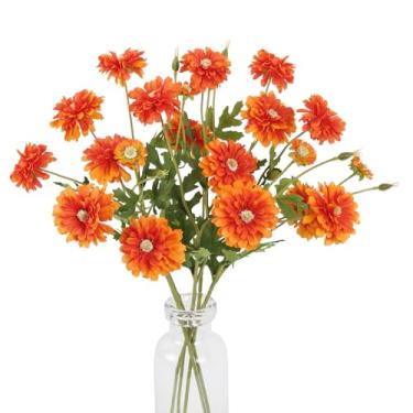 Imagem de INSUNSIX Flores artificiais de zircônia laranja, 5 peças, flores de seda com hastes de 53 cm, zinnias falsas para centros de mesa de casamento, flores falsas para decoração de casa, ambientes internos