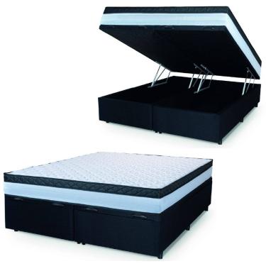 Imagem de Cama Box Baú Casal Queen Colchão Com Molas Ensacadas 158x198x63cm Dunas Branco/Preto Hellen