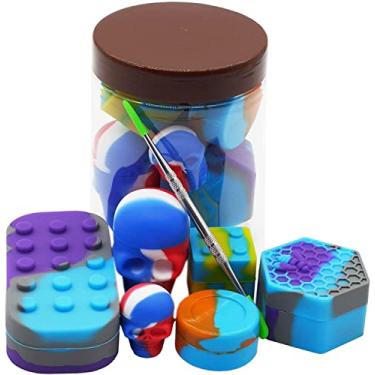 Imagem de KUVIS Recipientes De Cera Silicone 3Ml, 7Ml, 15Ml E 26Ml, Potes Concentrado Multicompartimentos Em Formato Caveira Hexagonal Com Ferramenta Escultura (Conjunto 7)
