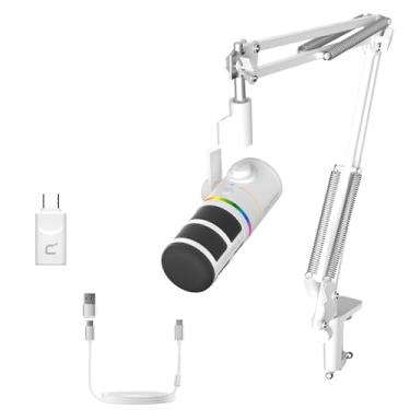 Imagem de COMICA EJoy D10 Pro Branco Microfone Dinâmico XLR/USB-C para PC e Consoles, com Braço Articulado, Mudo, Redução de Ruído e Controle de Ganho, Ideal para Gravação, Podcast, Streaming e YouTube