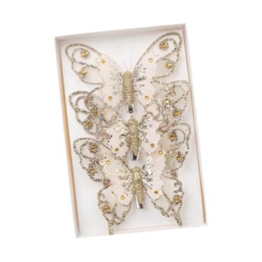 Imagem de Vaveren 3Pcs Enfeites de Natal com Borboletas Clip Arts para Decoração de Casa E Eventos, ouro