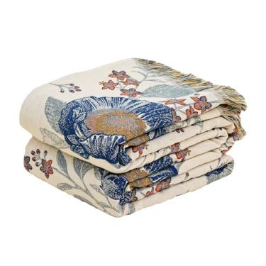 Imagem de VANJOROY Cobertor Boho 100% algodão orgânico, respirável, ultramacio, colcha - Todas as estações floral pássaro borboleta decoração casa de fazenda cobertor para sofá sofá cadeira e presente. 152 cm x