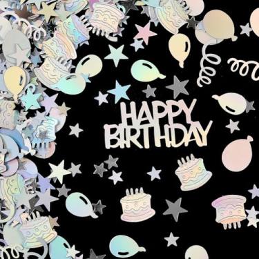 Imagem de SUNNYCLUE Confetes de aniversário de 60 g, confetes, mesa metálica, dispersão, plástico, iridescente, fita colorida, bolo, glitter, feliz aniversário, glitter, para decoração de casamento, feriado