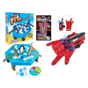 Imagem de Luva Lança Teia Homem Aranha + Jogo de Mesa Quebra Gelo do Pinguim Jog