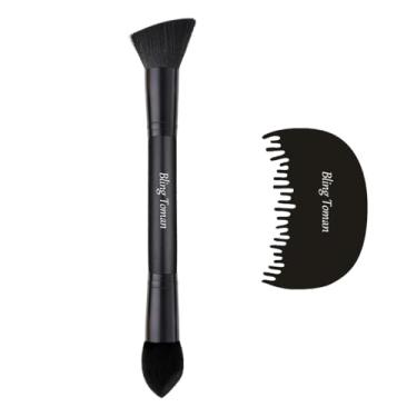 Imagem de Pincel de ponta dupla em pó, corretivo, conjunto de pincéis de maquiagem de precisão com ponta de esponja para mistura sem costura de retoque de cabelo e mistura de contorno (pincel de ponta dupla)