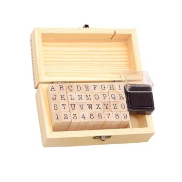 Imagem de 36 carimbos de borracha de madeira com letras numéricas do alfabeto, mini lindos carimbos DIY para decoração de artesanato, álbuns de recortes e cartões de convite de casamento (36 peças B)