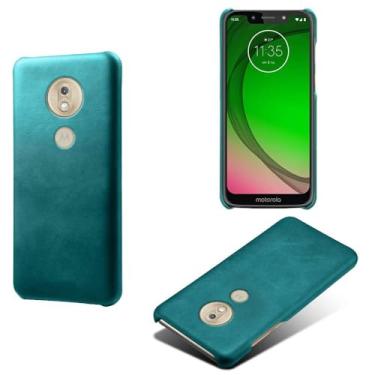 Imagem de Capa para MOTO G7 Play,Proteção contra quedas,Casca de volta de cor sólida simples,Design de couro de imitação de plástico-Green