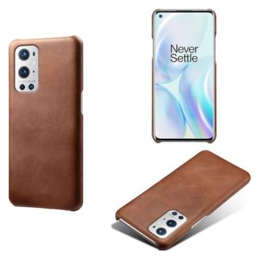 Imagem de Capa para Oneplus 9 PRO,Proteção contra quedas,Casca de volta de cor sólida simples,Design de couro de imitação de plástico-Brown